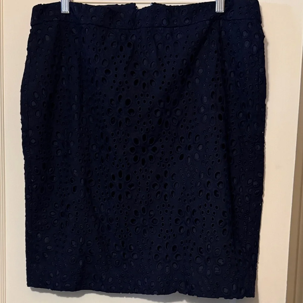 J. Crew Dark Blue Floral Eyelet NWOT Pencil Skirt